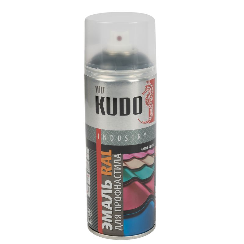 Эмаль аэрозольная для профнастила Kudo серый графит (RAL 7024) полуматовая 0,52л
