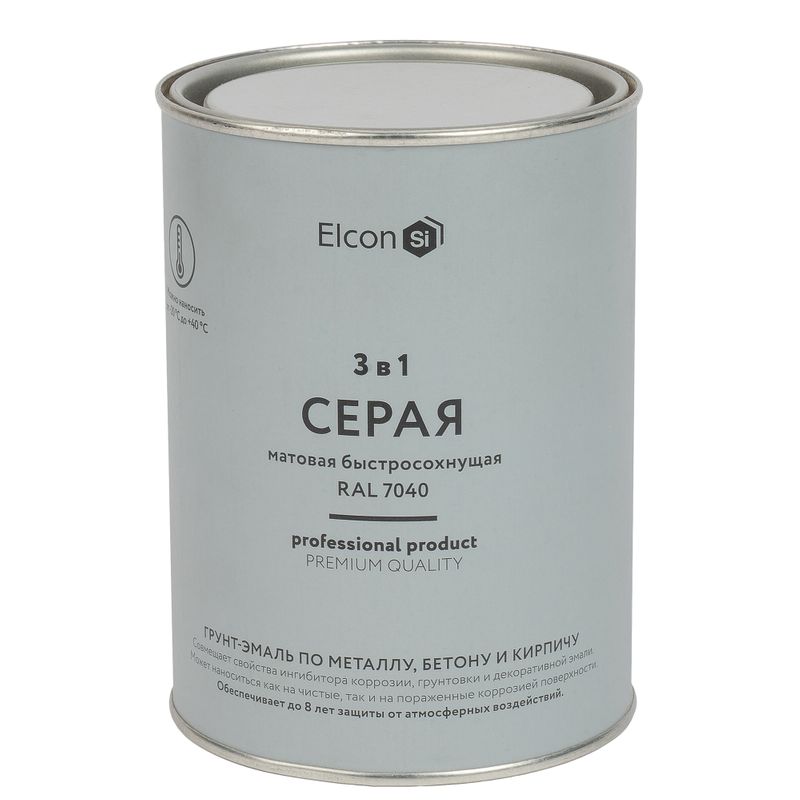 Грунт-эмаль по ржавчине 3 в 1 Elcon серая матовая 0,8 кг