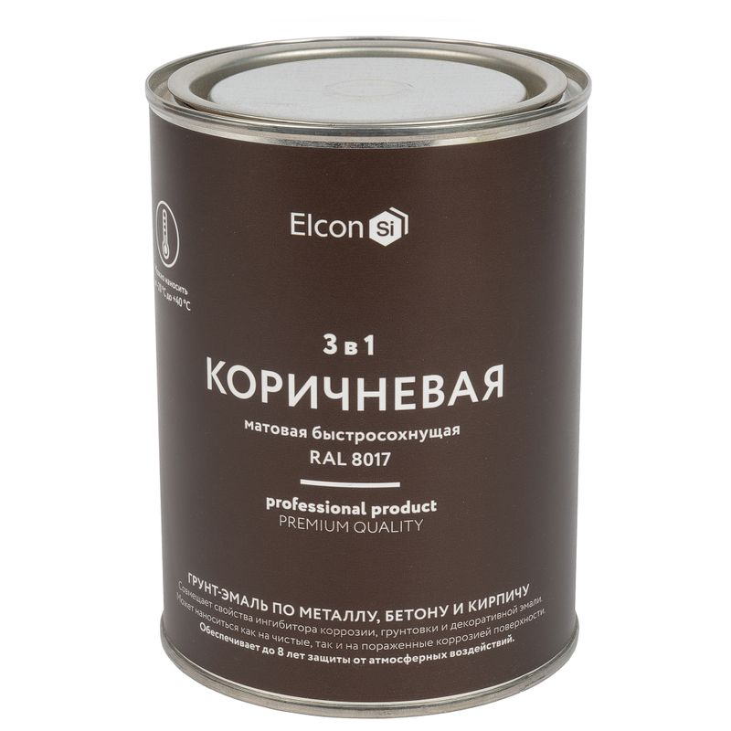 Грунт-эмаль по ржавчине 3 в 1 Elcon коричневая матовая RAL 8017 0,8 кг