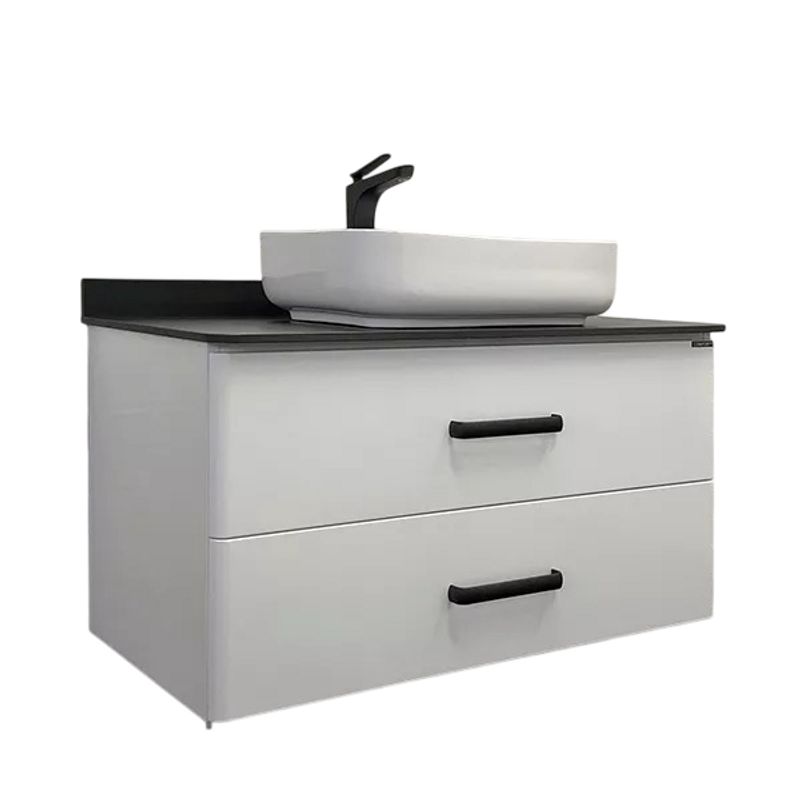 Тумба подвесная Comforty Амстердам 95 с раковиной T Y9378 белый глянцевый с черной матовой столешницей