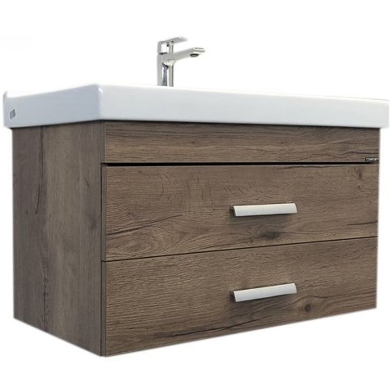 Тумба подвесная Comforty Никосия-80П с раковиной Fest 80 дуб темный