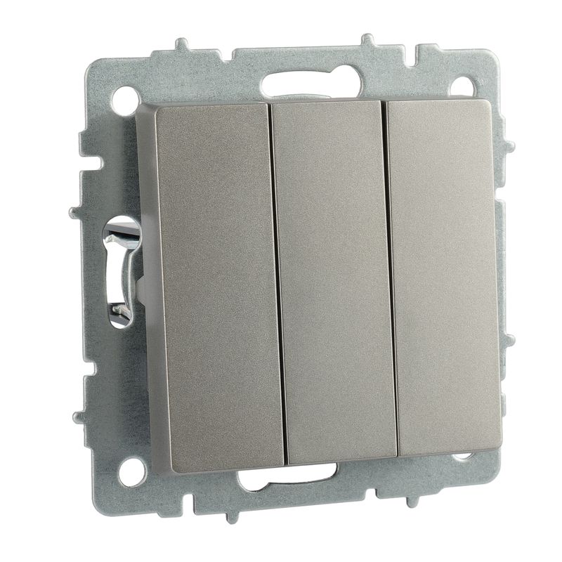 Механизм выключателя трехклавишный Brite сталь IP20 IEK