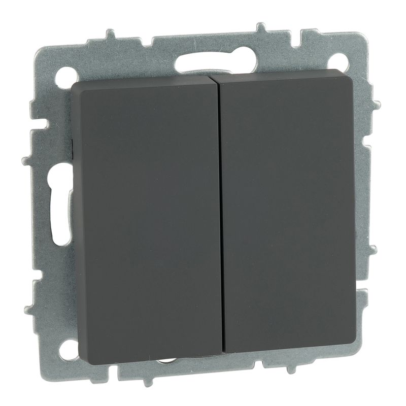 Механизм переключателя проходного двухклавишный Brite графит IP20 IEK