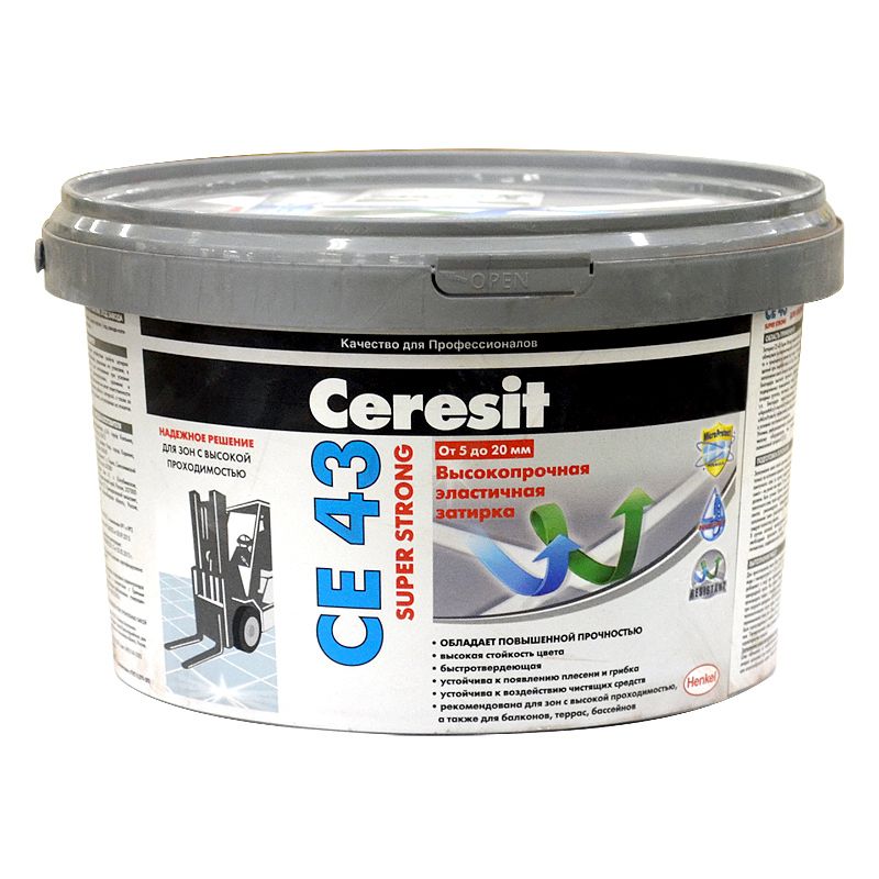Затирка Церезит CE 43 высокопрочная, графит, 2кг (шов 5-40 мм)