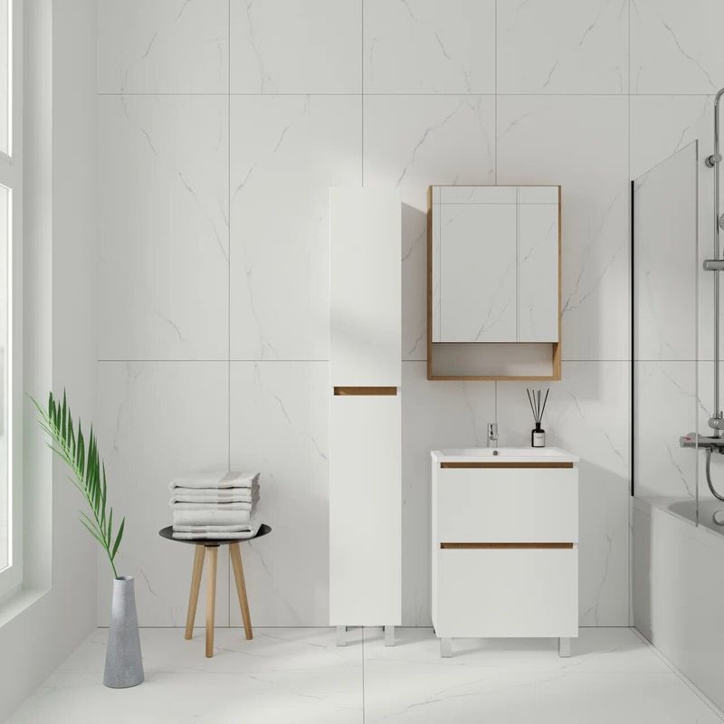 Шкаф пенал напольный Viant Мальта 30 белый глянцевый