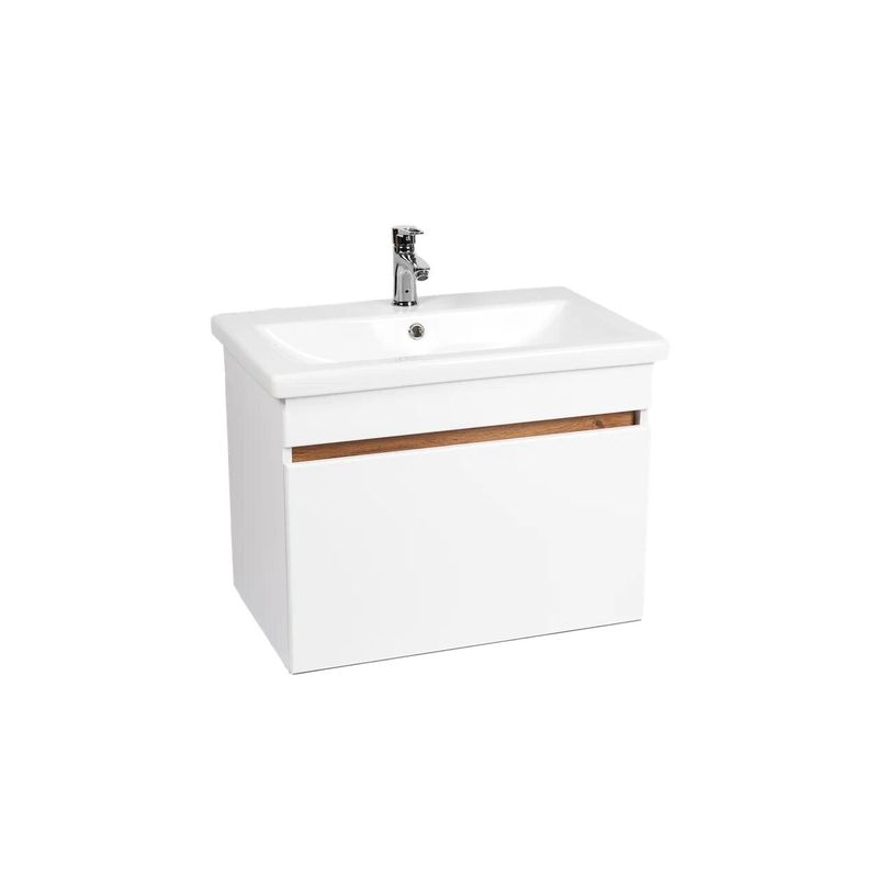 Тумба подвесная Viant Мальта 50 с раковиной COMO 50 белый глянцевый/дуб вотан