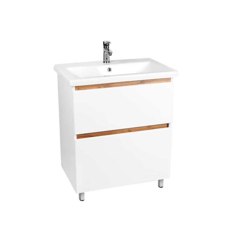 Тумба напольная Viant Мальта 80 с раковиной COMO 80 белый глянцевый/дуб вотан