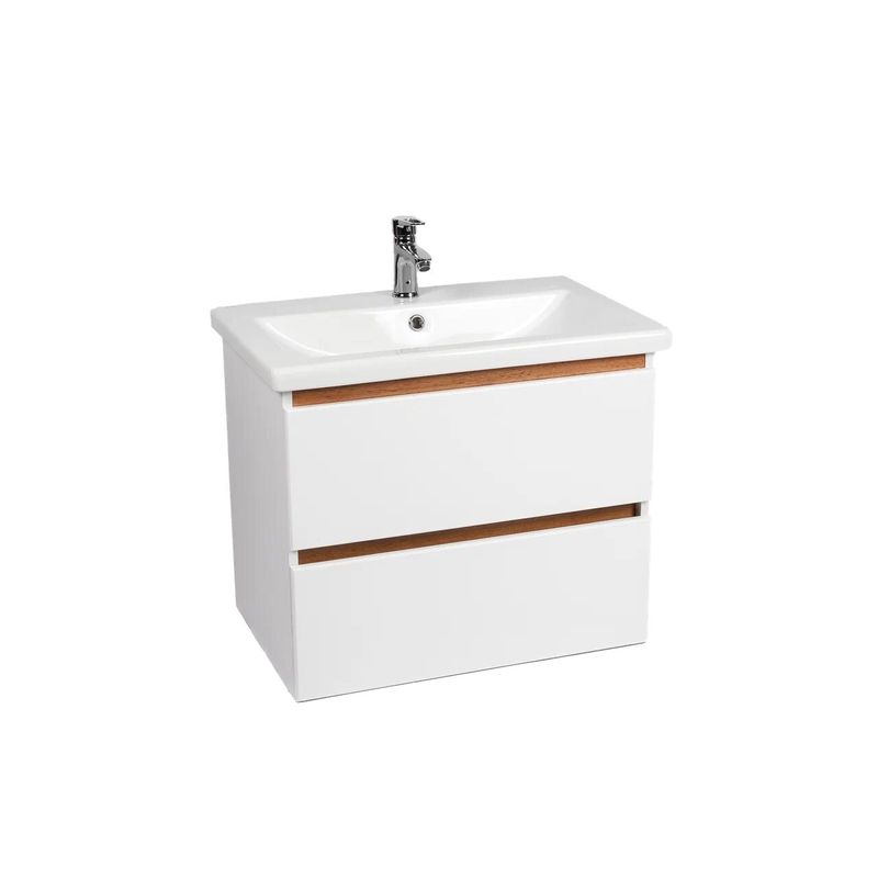 Тумба подвесная Viant Мальта 80 с раковиной COMO 80 белый глянцевый/дуб вотан