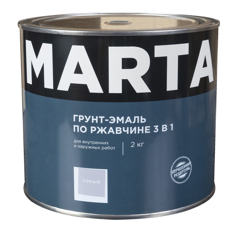 Грунт-эмаль по ржавчине 3в1 Марта серая глянцевая 2кг