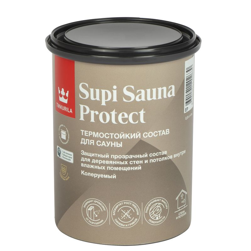 Состав защитный  для стен и потолков во влажных помещениях Supi Sauna полуматовый 0,9л