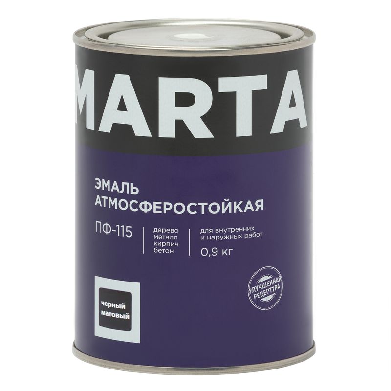 Эмаль ПФ-115 Марта черная матовая 0,9кг