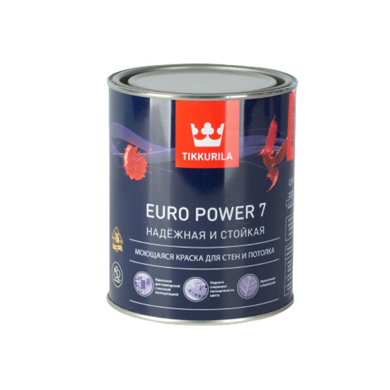 Краска для стен и потолков Tikkurila Euro Power 7 белая база А 0,9 л