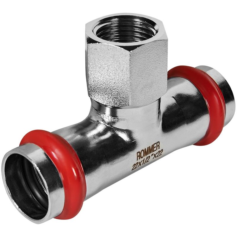 Пресс тройник переходной из нержавеющей стали ВР 22х1/2" Rommer