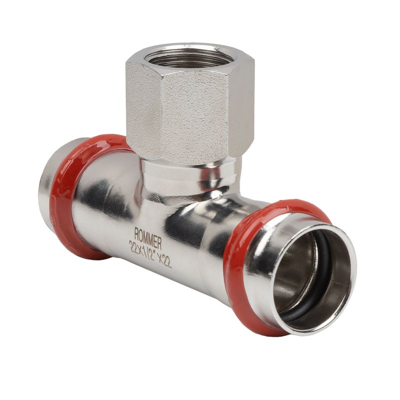 Пресс тройник переходной из нержавеющей стали ВР 22х1/2" Rommer