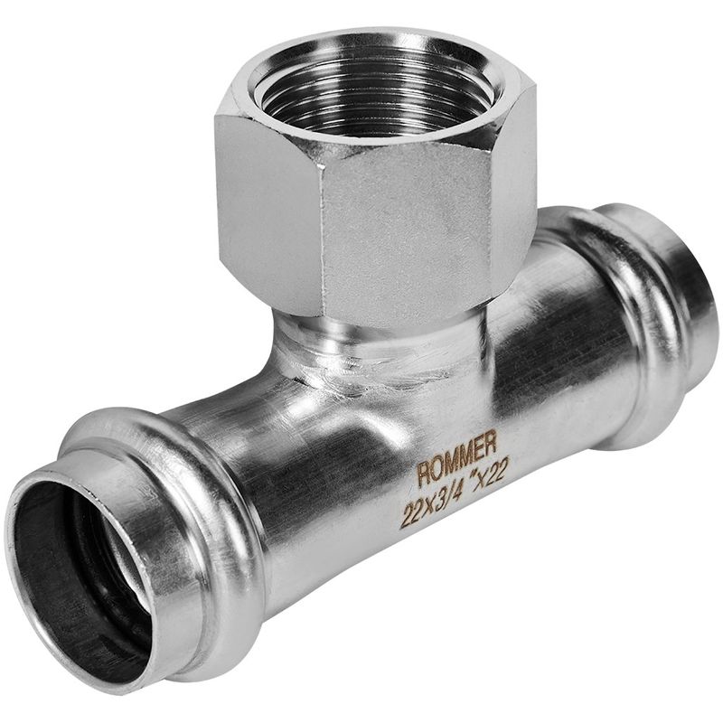 Пресс тройник переходной из нержавеющей стали ВР 22х3/4" Rommer