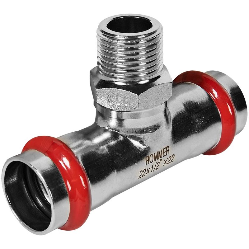 Пресс тройник переходной из нержавеющей стали НР 22х1/2" Rommer