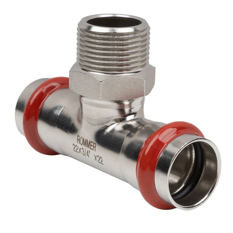Пресс тройник переходной из нержавеющей стали НР 22х3/4" Rommer