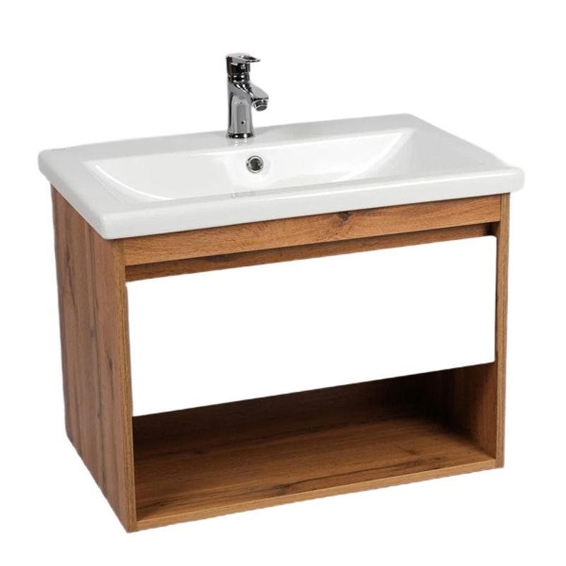 Тумба подвесная Viant Бостон 60 с раковиной Cersanit Como 60 дуб вотан/белый