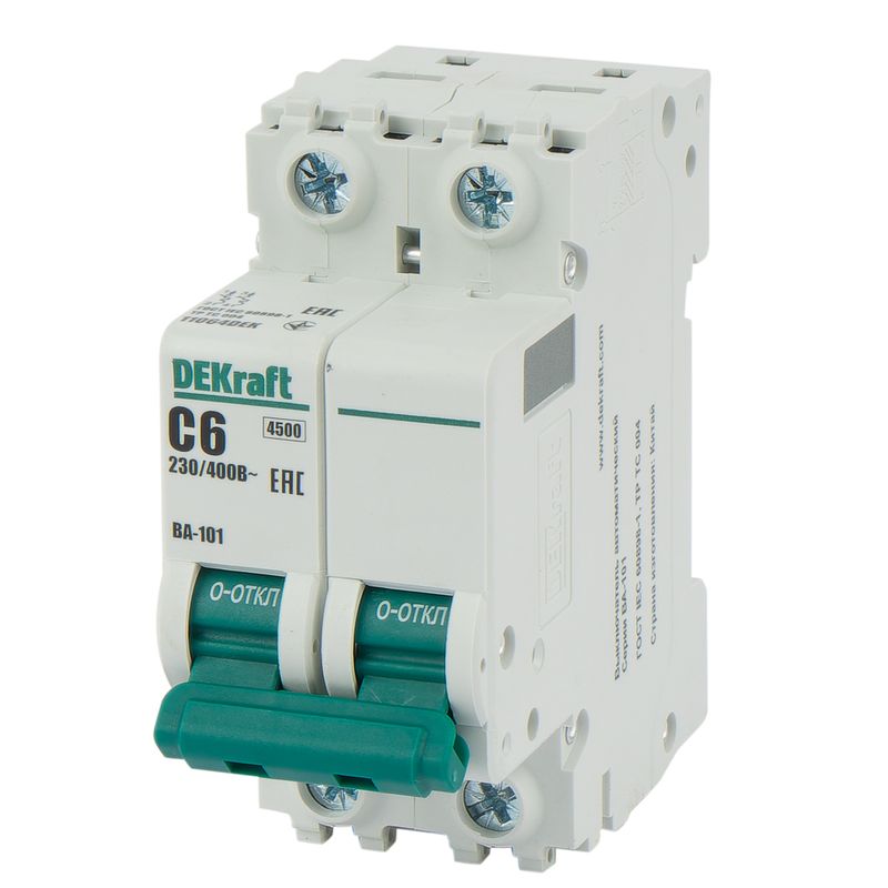 Выключатель автоматический двухполюсной C 6А 4.5кА DEKraft