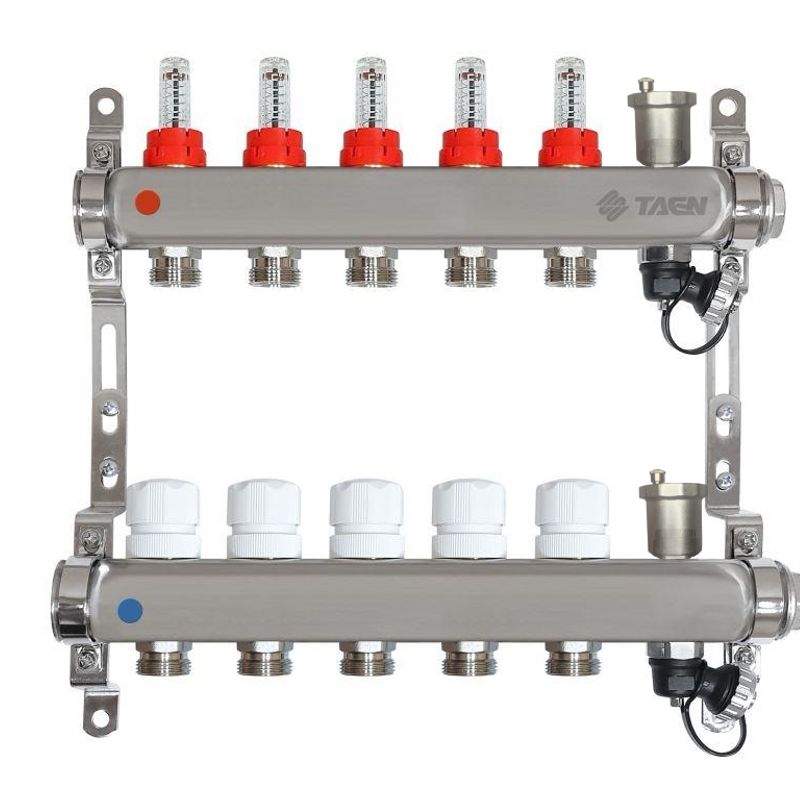 Коллекторная группа Taen 1" евроконус 3/4" на 5 выходов с расходомерами