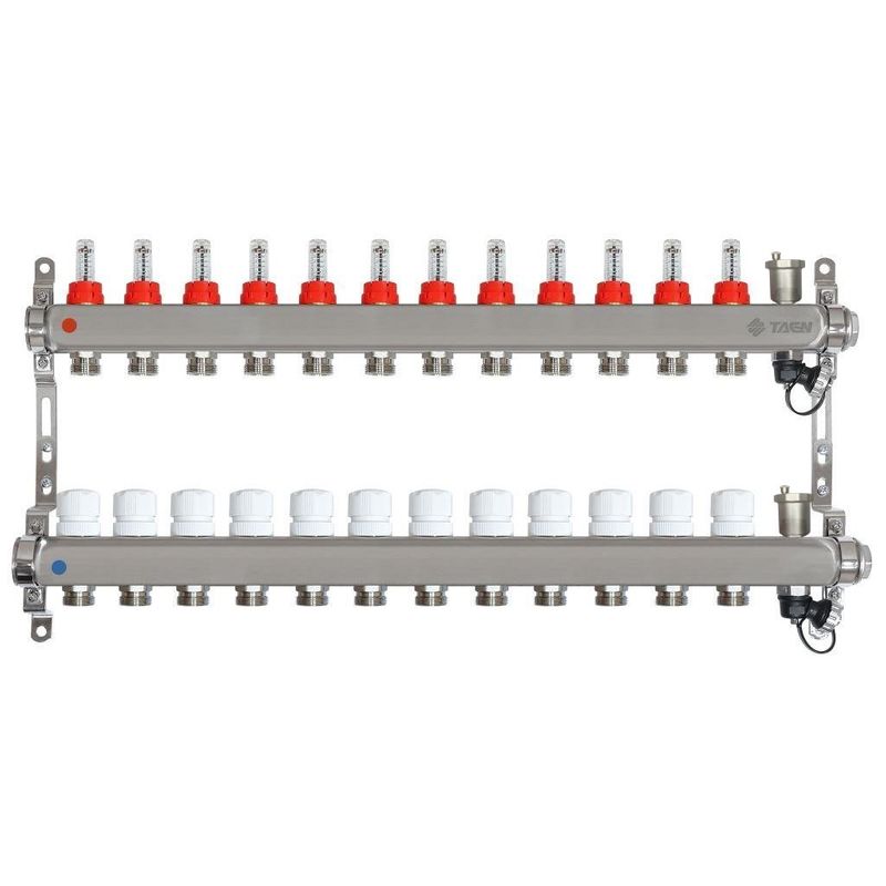 Коллекторная группа Taen 1" евроконус 3/4" на 12 выходов с расходомерами