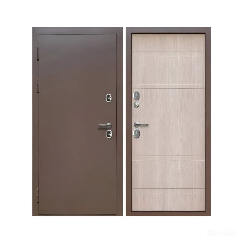 Дверь входная металлическая с терморазрывом Прораб Протерма шоколад букле/уайт 960 мм правая