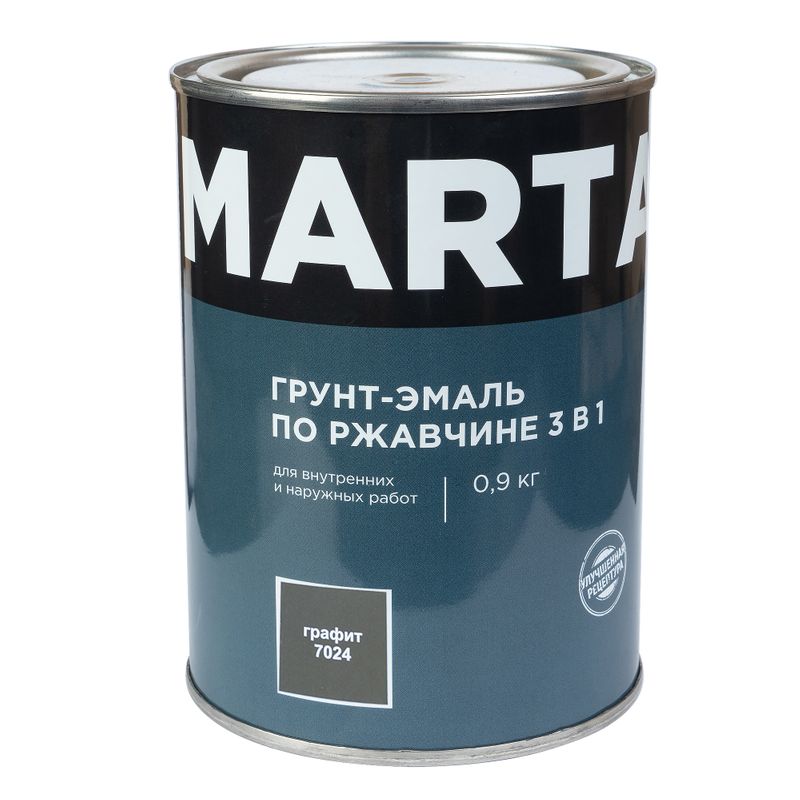 Грунт-эмаль по ржавчине 3в1 Марта графит (RAL 7024) глянцевая 0,9кг