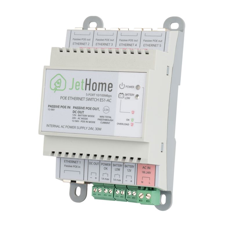 Коммутатор на DIN-рейку с passive POE out. JetHome ES1 Ethernet 10/100 Мбит/с, 5 портов
