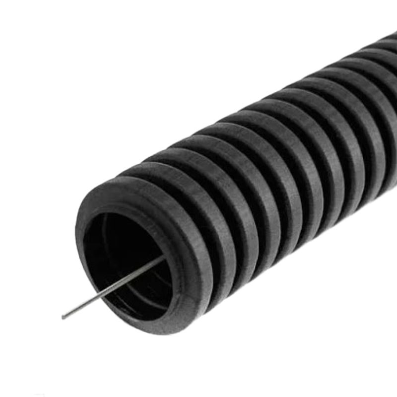 Труба гофрированная ПВХ черная 20 мм с протяжкой, 100 м