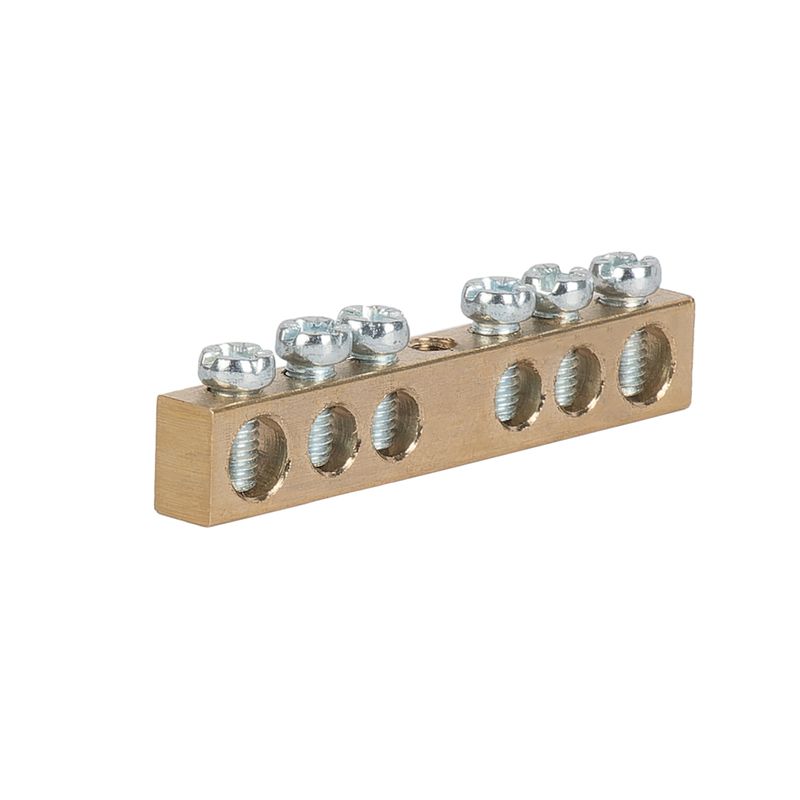 Шина нулевая 6 отверстий, без изолятора, крепеж по центру, 6х9 мм