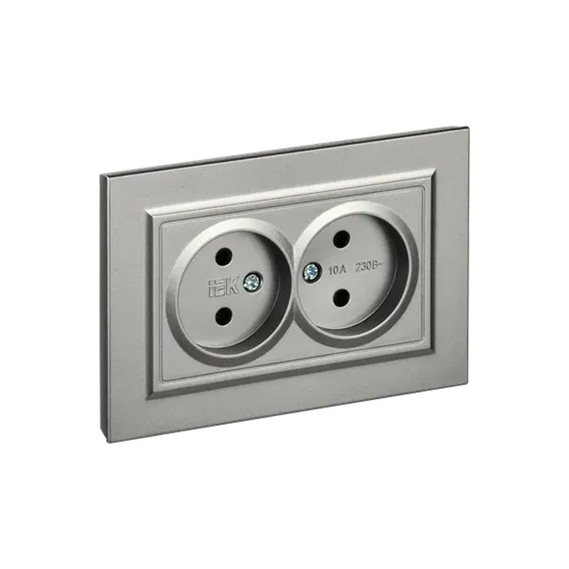 Розетка двухместная без заземления Brite сталь IP20 IEK