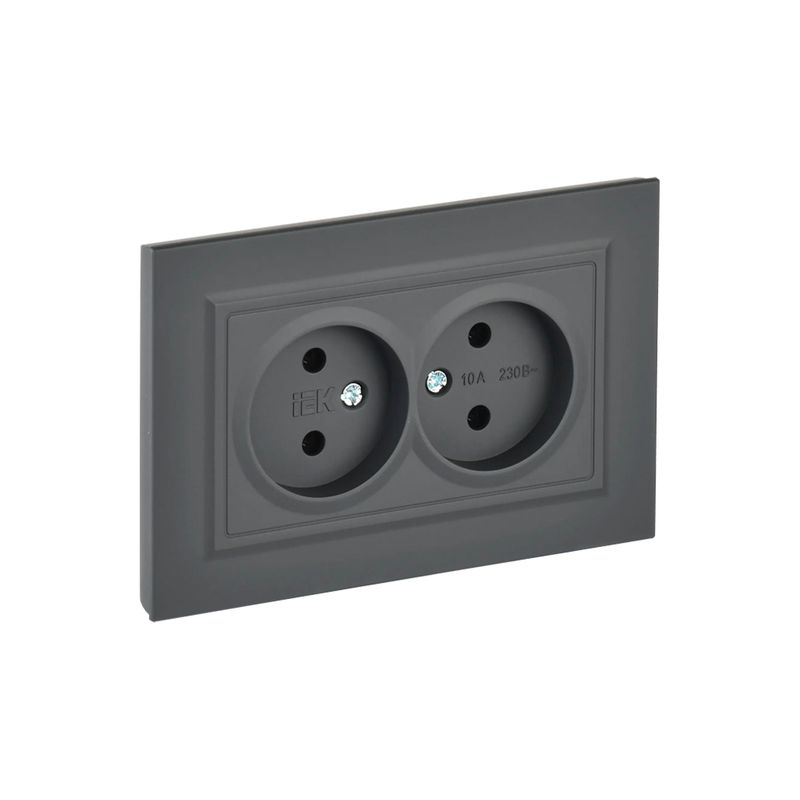 Розетка двухместная без заземления Brite графит IP20 IEK