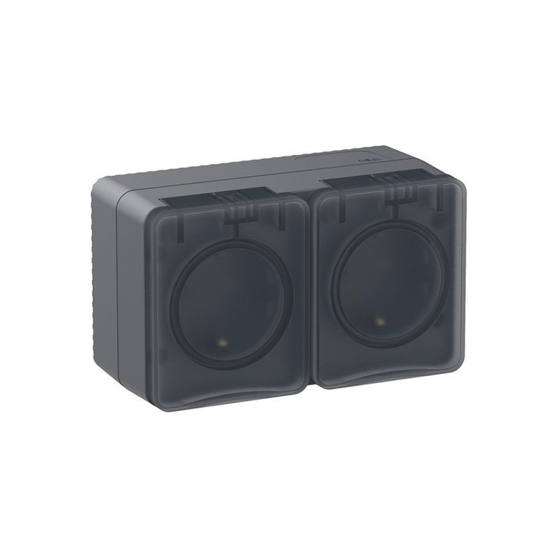 Розетка двухместная накладная с заземлением со шторками и крышкой AtlasDesign антрацит IP54 Systeme Electric