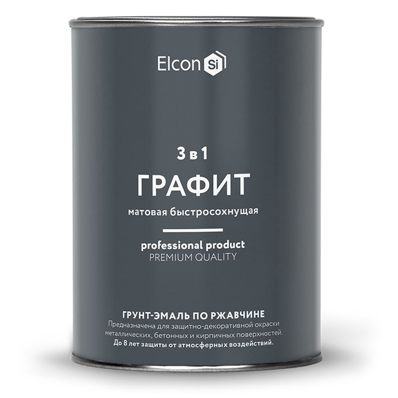 Грунт-эмаль по ржавчине 3 в 1 Elcon графит матовая 0,8 кг