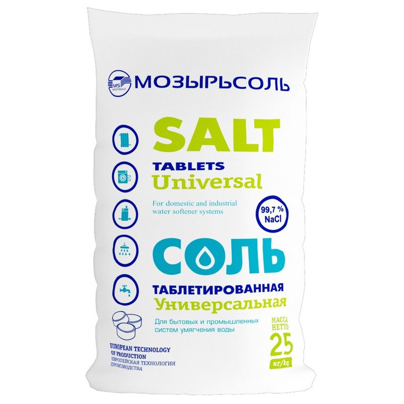 Соль таблетированная для систем водоочистки Мозырьсоль 25 кг