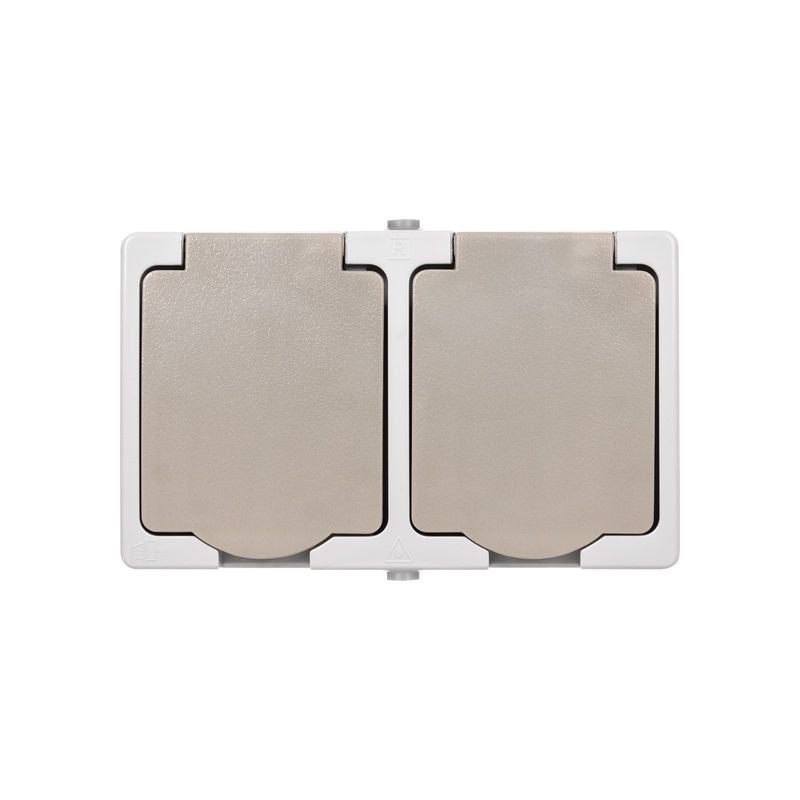 Розетка двухместная накладная с заземлением с крышкой Вуокса серая IP54 TDM