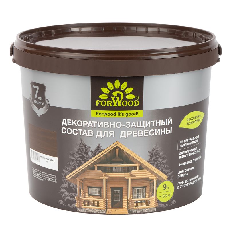 Состав декоративно-защитный для древесины Forwood миланский орех полуматовый 9л