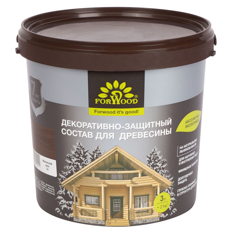 Состав декоративно-защитный для древесины Forwood миланский орех полуматовый 3л