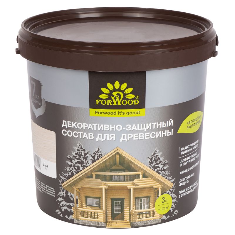 Состав декоративно-защитный для древесины Forwood белый полуматовый 3л