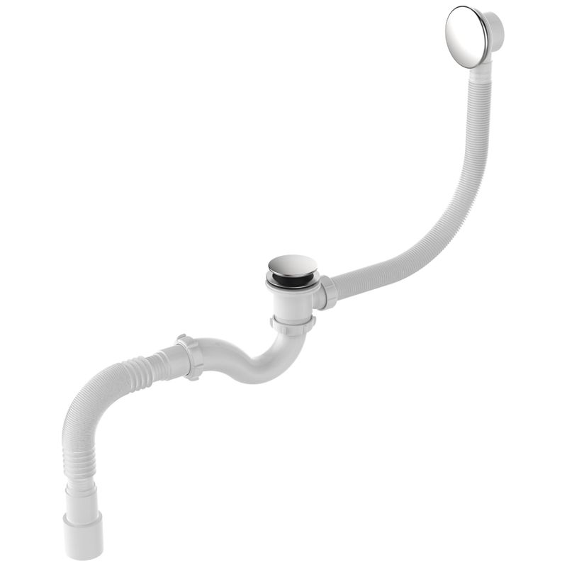 Сифон для ванны  Aquant 1 1/2"х40 клик-клак перелив автомат хром гибкая труба 40х40/50