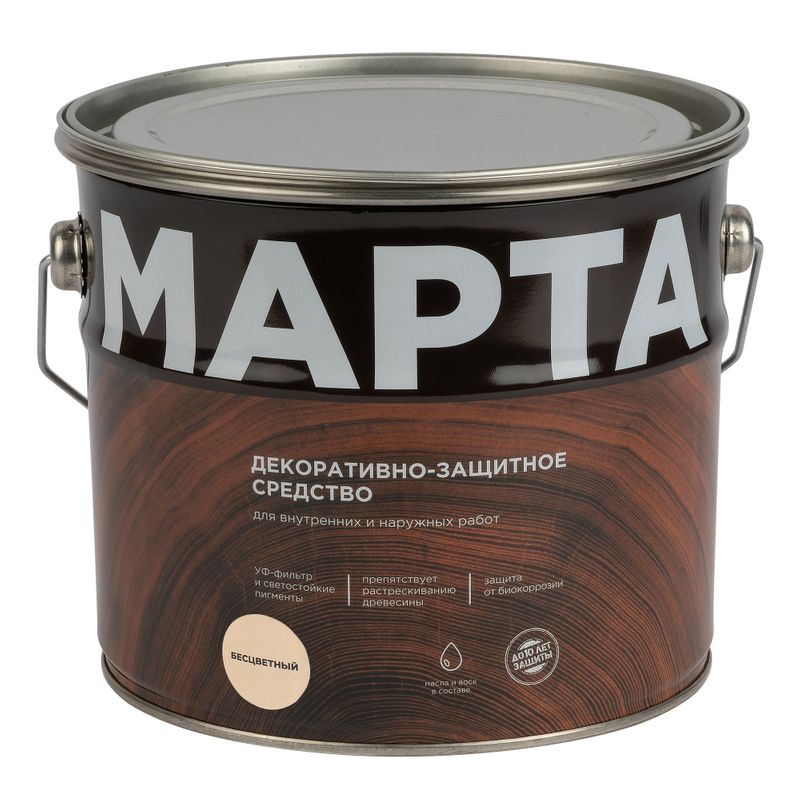 Декоративно-защитное средство для дерева с маслом и воском Марта бесцветное полуглянцевое 2,7л