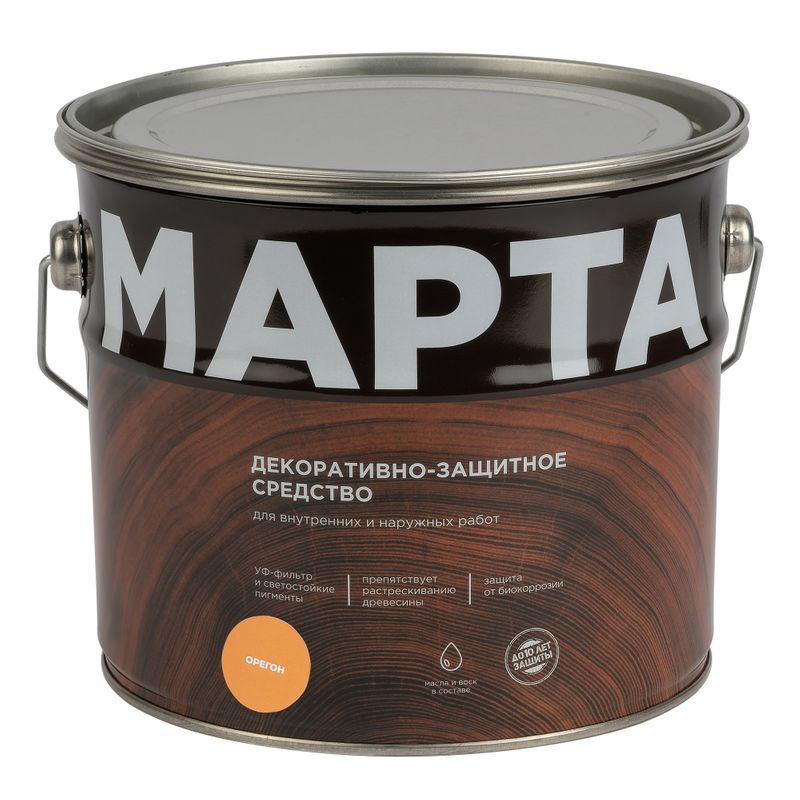 Декоративно-защитное средство для дерева с маслом и воском Марта орегон полуглянцевое 2,7л