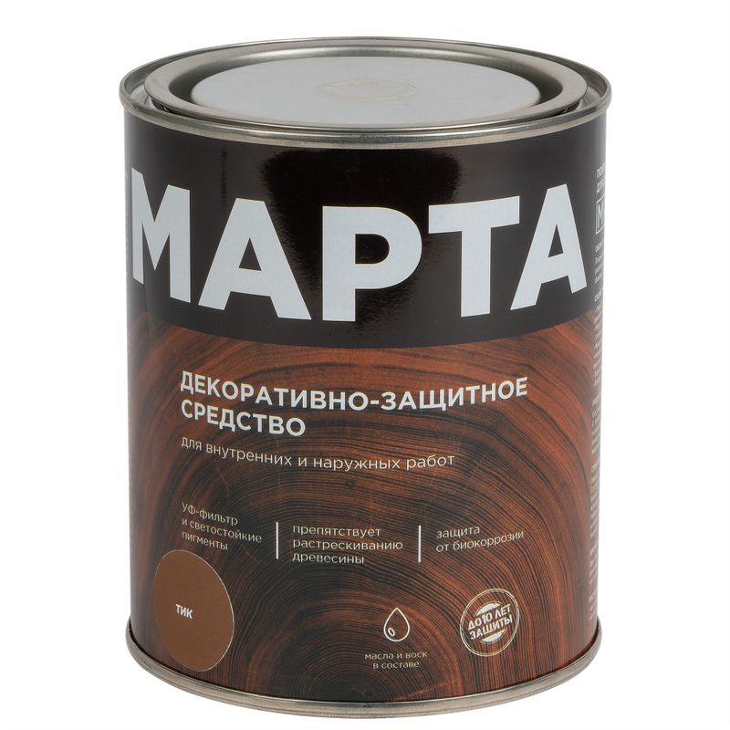 Декоративно-защитное средство для дерева с маслом и воском Марта тик полуглянцевое 0,75л