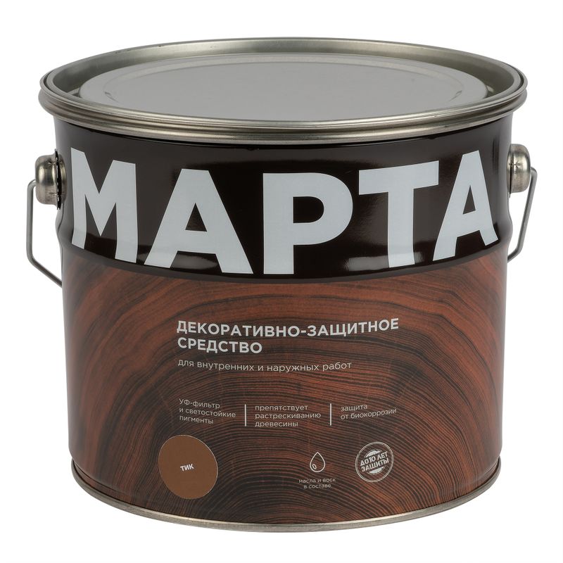 Декоративно-защитное средство для дерева с маслом и воском Марта тик полуглянцевое 2,7л