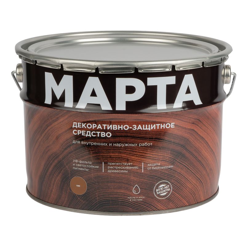 Декоративно-защитное средство для дерева с маслом и воском Марта тик полуглянцевое 9л