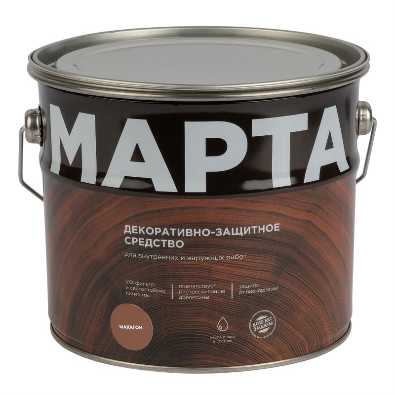 Декоративно-защитное средство для дерева с маслом и воском Марта махагон полуглянцевое 2,7л