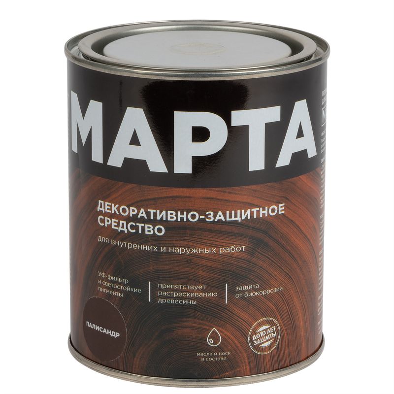 Декоративно-защитное средство для дерева с маслом и воском Марта палисандр полуглянцевое 0,75л