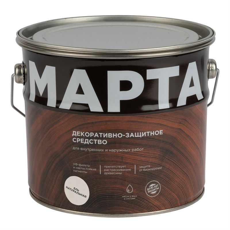 Декоративно-защитное средство для дерева с маслом и воском Марта ель натуральная полуглянцевое 2,7л