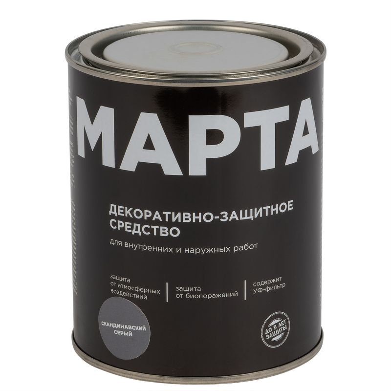 Декоративно-защитное средство для дерева Марта скандинавский серый полуматовое 0,75л