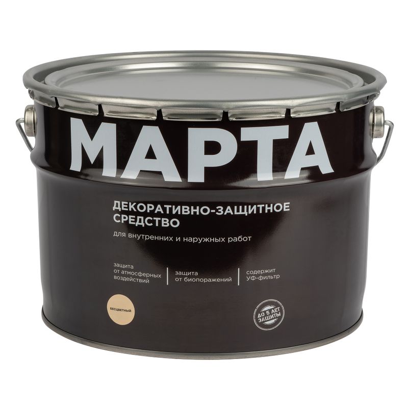 Декоративно-защитное средство для дерева Марта бесцветное полуматовое 9л